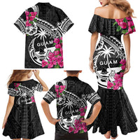Guam Chamorro Family Matching Mermaid Dress and Hawaiian Shirt Bougainvillea Black Polynesian Tribal Pattern