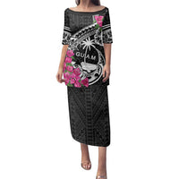 Guam Chamorro Family Matching Puletasi and Hawaiian Shirt Bougainvillea Black Polynesian Tribal Pattern