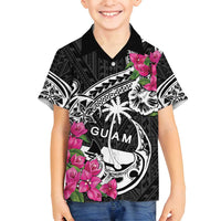 Guam Chamorro Family Matching Tank Maxi Dress and Hawaiian Shirt Bougainvillea Black Polynesian Tribal Pattern