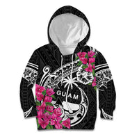 Guam Chamorro Kid Hoodie Bougainvillea Black Polynesian Tribal Pattern