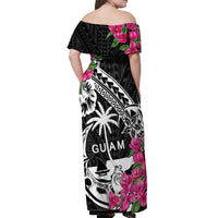Guam Chamorro Off Shoulder Maxi Dress Bougainvillea Black Polynesian Tribal Pattern