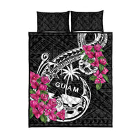 Guam Chamorro Quilt Bed Set Bougainvillea Black Polynesian Tribal Pattern