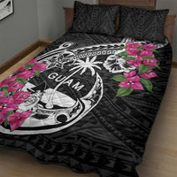 Guam Chamorro Quilt Bed Set Bougainvillea Black Polynesian Tribal Pattern