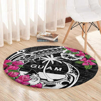 Guam Chamorro Round Carpet Bougainvillea Black Polynesian Tribal Pattern