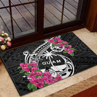 Guam Chamorro Rubber Doormat Bougainvillea Black Polynesian Tribal Pattern