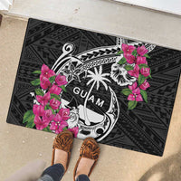 Guam Chamorro Rubber Doormat Bougainvillea Black Polynesian Tribal Pattern