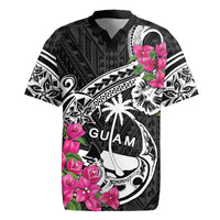 Guam Chamorro Rugby Jersey Bougainvillea Black Polynesian Tribal Pattern