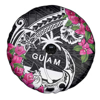 Guam Chamorro Spare Tire Cover Bougainvillea Black Polynesian Tribal Pattern