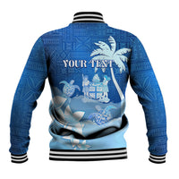 Personalised Bula Fiji Baseball Jacket Fijian Masi Pattern With Blue Coat Of Arms LT05 - Polynesian Pride