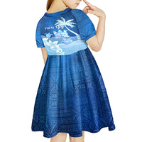 Personalised Bula Fiji Kid Short Sleeve Dress Fijian Masi Pattern With Blue Coat Of Arms LT05 - Polynesian Pride
