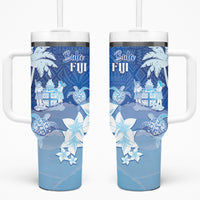 Bula Fiji Tumbler With Handle Fijian Masi Pattern With Blue Coat Of Arms