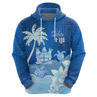 Personalised Bula Fiji Zip Hoodie Fijian Masi Pattern With Blue Coat Of Arms LT05 - Polynesian Pride