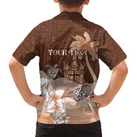 Personalised Bula Fiji Family Matching Puletasi and Hawaiian Shirt Fijian Masi Pattern With Brown Coat Of Arms LT05 - Polynesian Pride