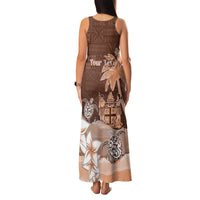 Personalised Bula Fiji Family Matching Tank Maxi Dress and Hawaiian Shirt Fijian Masi Pattern With Brown Coat Of Arms LT05 - Polynesian Pride