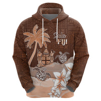 Personalised Bula Fiji Zip Hoodie Fijian Masi Pattern With Brown Coat Of Arms LT05 - Polynesian Pride