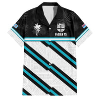 Custom Fiji Rugby Family Matching Puletasi and Hawaiian Shirt Fijian 7s With Tapa Pattern LT05 Dad's Shirt - Short Sleeve White - Polynesian Pride
