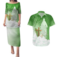 Happy Palm Sunday Couples Matching Puletasi and Hawaiian Shirt With Polynesian Pattern LT05 Green - Polynesian Pride