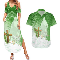 Happy Palm Sunday Couples Matching Summer Maxi Dress and Hawaiian Shirt With Polynesian Pattern LT05 Green - Polynesian Pride