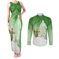 Happy Palm Sunday Couples Matching Tank Maxi Dress and Long Sleeve Button Shirt With Polynesian Pattern LT05 Green - Polynesian Pride