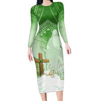 Happy Palm Sunday Family Matching Long Sleeve Bodycon Dress and Hawaiian Shirt With Polynesian Pattern LT05 Mom's Dress Green - Polynesian Pride