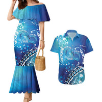 Polynesia Autism Awareness Couples Matching Mermaid Dress and Hawaiian Shirt Be In Awe Of My 'Tism