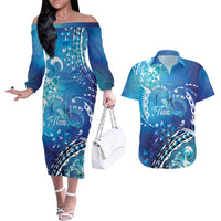 Polynesia Autism Awareness Couples Matching Off The Shoulder Long Sleeve Dress and Hawaiian Shirt Be In Awe Of My 'Tism