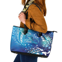 Polynesia Autism Awareness Leather Tote Bag Be In Awe Of My 'Tism LT05 Blue - Polynesian Pride
