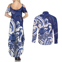 Guam Chief Kepuha Couples Matching Summer Maxi Dress and Long Sleeve Button Shirt Chamorro Pride