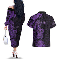 Personalised Lupus Warrior Couples Matching Off The Shoulder Long Sleeve Dress and Hawaiian Shirt Never Give Up Polynesian Style