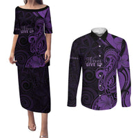Personalised Lupus Warrior Couples Matching Puletasi and Long Sleeve Button Shirt Never Give Up Polynesian Style LT05 Purple - Polynesian Pride