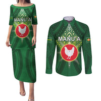 Personalized American Samoa Manu'a Cession Day Couples Matching Puletasi and Long Sleeve Button Shirt With Polynesian Pattern LT05 Green - Polynesian Pride