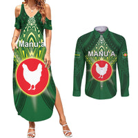 Personalized American Samoa Manu'a Cession Day Couples Matching Summer Maxi Dress and Long Sleeve Button Shirt With Polynesian Pattern LT05 Green - Polynesian Pride