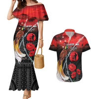 Papua New Guinea Remembrance Day Couples Matching Mermaid Dress and Hawaiian Shirt Lest We Forget LT05 Red - Polynesian Pride