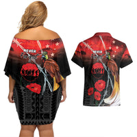Papua New Guinea Remembrance Day Couples Matching Off Shoulder Short Dress and Hawaiian Shirt Lest We Forget