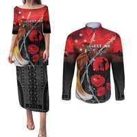 Papua New Guinea Remembrance Day Couples Matching Puletasi and Long Sleeve Button Shirt Lest We Forget LT05 Red - Polynesian Pride