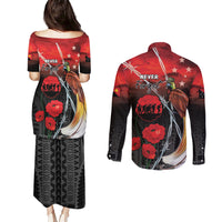 Papua New Guinea Remembrance Day Couples Matching Puletasi and Long Sleeve Button Shirt Lest We Forget LT05 - Polynesian Pride