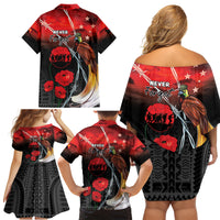 Papua New Guinea Remembrance Day Family Matching Off Shoulder Short Dress and Hawaiian Shirt Lest We Forget