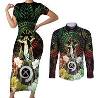 Vanuatu Happy Assumption Day Couples Matching Short Sleeve Bodycon Dress and Long Sleeve Button Shirt