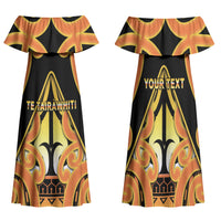 Personalised New Zealand Te Tairawhiti Family Matching Off Shoulder Maxi Dress and Hawaiian Shirt Maori Koru Pattern LT05 Mom's Dress Orange - Polynesian Pride
