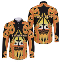 Personalised New Zealand Te Tairawhiti Family Matching Off Shoulder Short Dress and Hawaiian Shirt Maori Koru Pattern LT05 Dad's Shirt - Long Sleeve Orange - Polynesian Pride