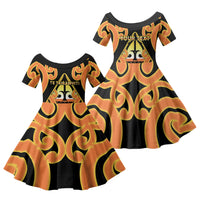 Personalised New Zealand Te Tairawhiti Family Matching Tank Maxi Dress and Hawaiian Shirt Maori Koru Pattern LT05 Daughter's Dress Orange - Polynesian Pride