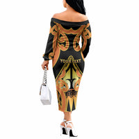 Personalised New Zealand Te Tairawhiti Off The Shoulder Long Sleeve Dress Maori Koru Pattern LT05 - Polynesian Pride