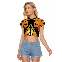 Personalised New Zealand Te Tairawhiti Raglan Cropped T Shirt Maori Koru Pattern LT05 Female Orange - Polynesian Pride