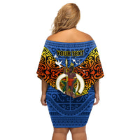 Personalized Vanuatu Tafea Province Off Shoulder Short Dress Coat Of Arms And Namele Fern Polynesian Pattern LT05 - Polynesian Pride