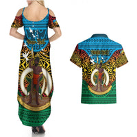 Personalized Vanuatu Torba Province Couples Matching Summer Maxi Dress and Hawaiian Shirt Vanuatuan Coat Of Arms Polynesian Pattern LT05 - Polynesian Pride