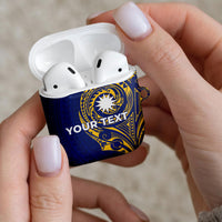 Personalised Nauru Angam Day AirPods Case Gold Navy Tribal Pattern