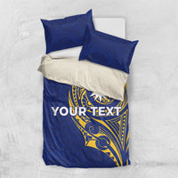 Personalised Nauru Angam Day Bedding Set Gold Navy Tribal Pattern