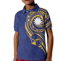 Personalised Nauru Angam Day Kid Polo Shirt Gold Navy Tribal Pattern