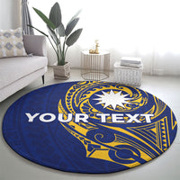 Personalised Nauru Angam Day Round Carpet Gold Navy Tribal Pattern