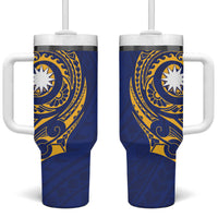 Personalised Nauru Angam Day Tumbler With Handle Gold Navy Tribal Pattern